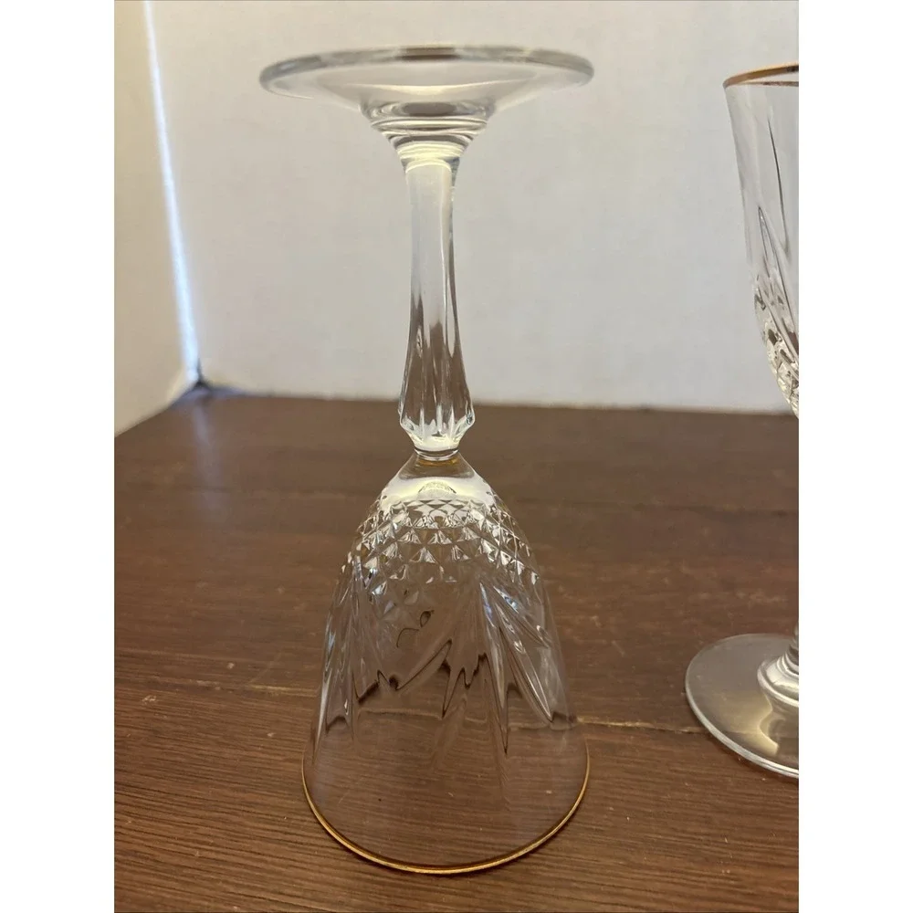 French Crystal Wine Glasses Cristal De Flandre Vintage Set 2 Gold Rim EUC‎